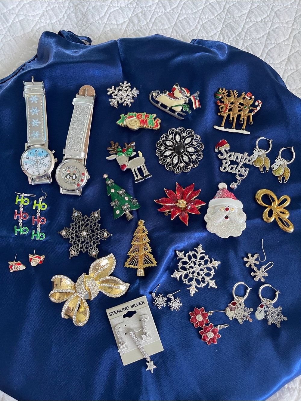 Holiday Jewelry & Watch Lot - Festive Brooches, Earrings, and Watches